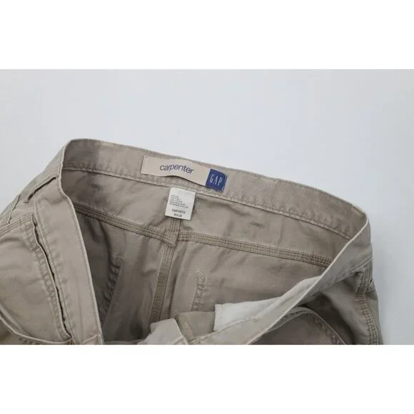 Vintage Y2K Gap Mens 38x30 Faded Carpenter Wide Leg Pants Beige Cotton Workwear